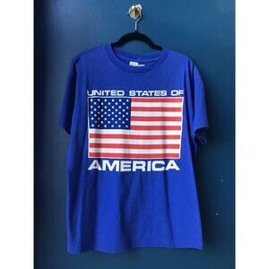 Vintage Sun Sportswear United States of America Flag Print Blue Shirt Large